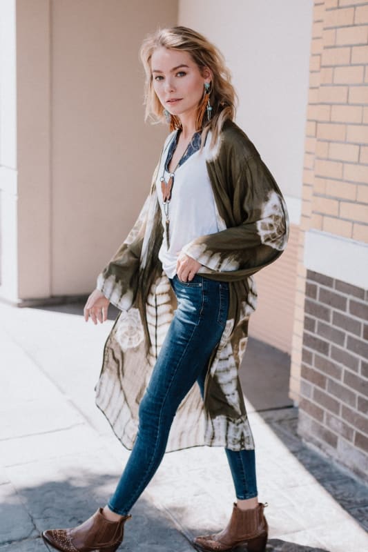 Spellbound Tie Dye Kimono - Olive  - Three Bird Nest