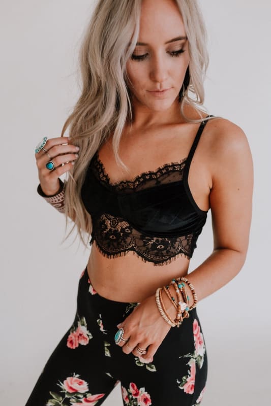 Jessa Velvet and Lace Cami - Black - Three Bird Nest