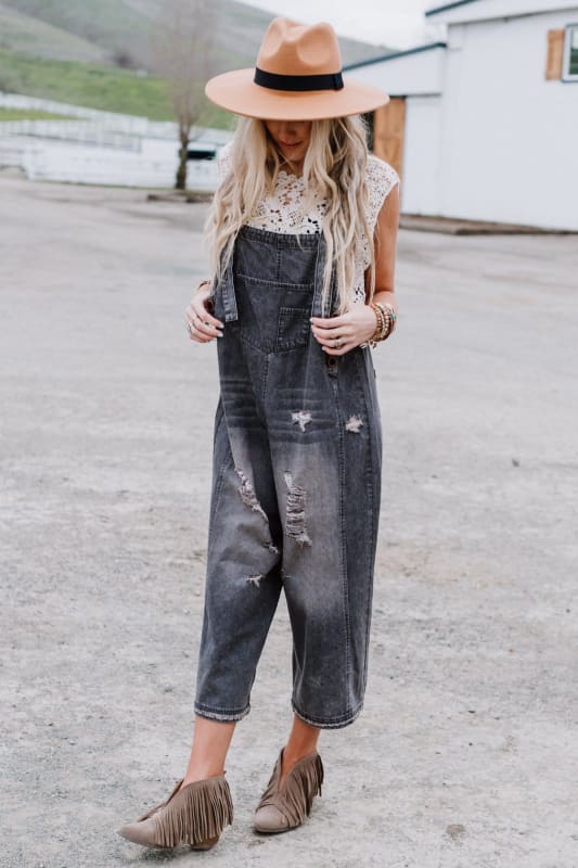 High Hopes Slouchy Denim Overalls - Black - Three Bird Nest