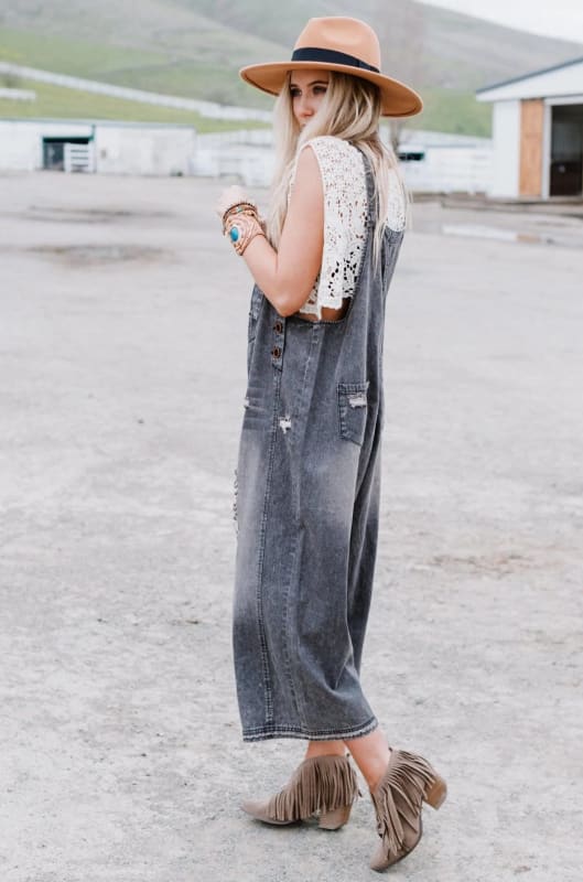 High Hopes Slouchy Denim Overalls - Black - Three Bird Nest