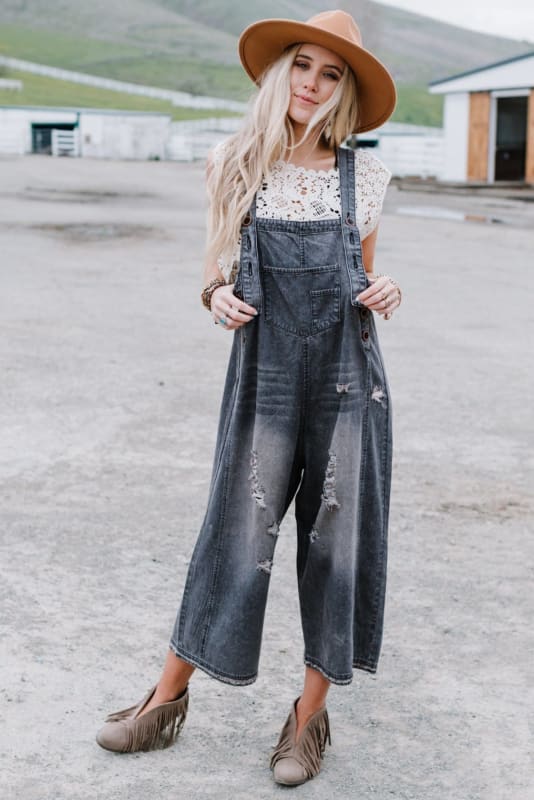 High Hopes Slouchy Denim Overalls - Black - Three Bird Nest