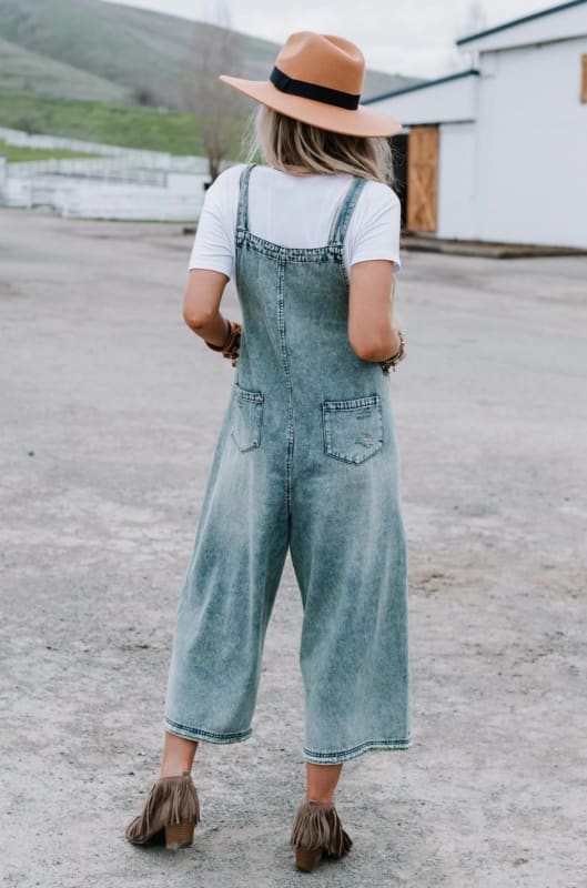 High Hopes Slouchy Denim Overalls - Blue - Three Bird Nest