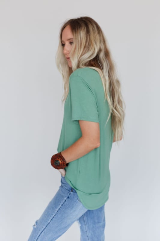 3BN Scoop Neck Bralette Tee - Sage | Tops - Three Bird Nest