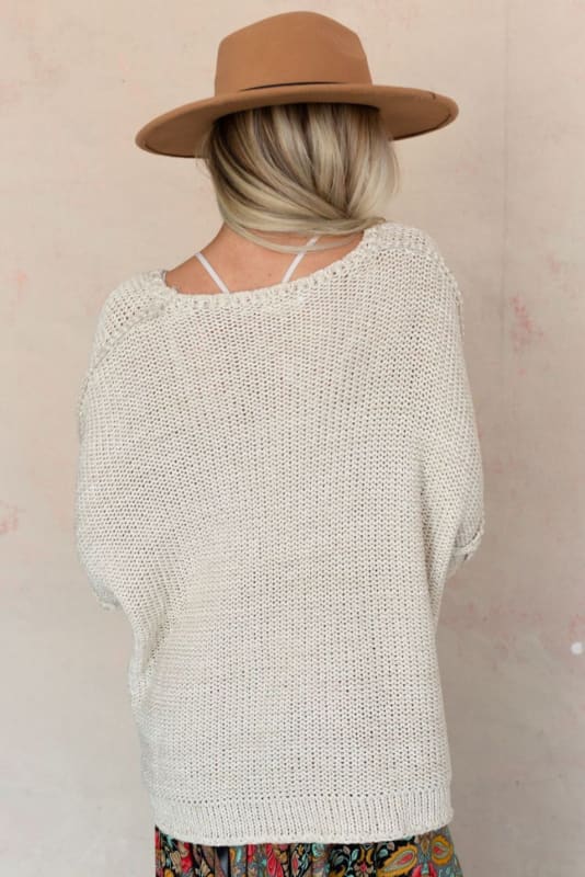 back view of Crisp Air Pullover Sweater in Oatmeal from Three Bird Nest