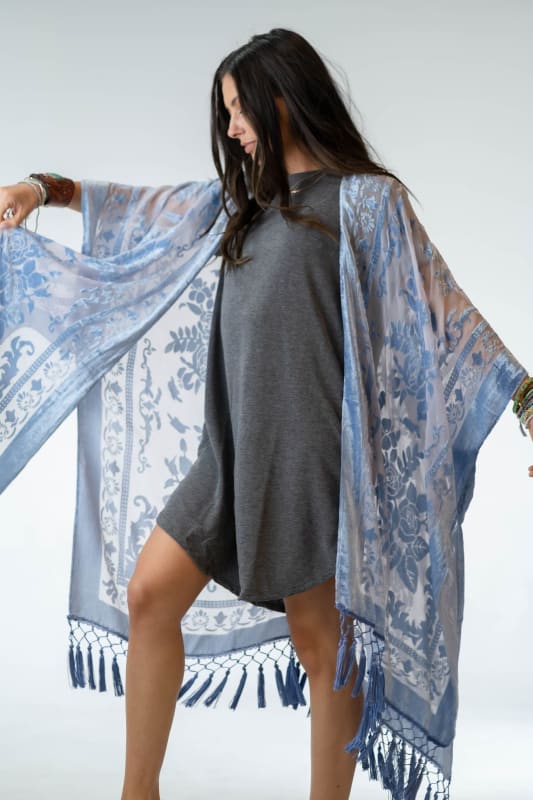 Crushin' On You Velvet Kimono - Blue | Kimonos - Three Bird Nest