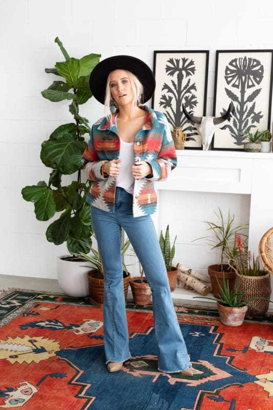 Anika Mixed Pattern Jacket - Teal | Jackets - Three Bird Nest