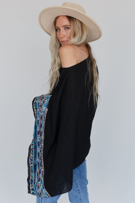 Fallon Embroidered Sleeve Poncho - Black | Kimonos - Three Bird Nest