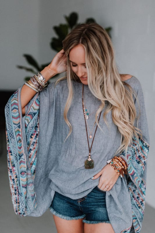 Fallon Embroidered Sleeve Kimono - Charcoal  - Three Bird Nest