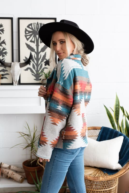 Anika Mixed Pattern Jacket - Teal | Jackets - Three Bird Nest