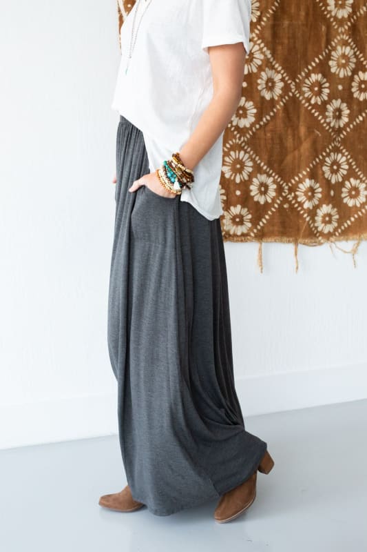 3BN Pocketed Maxi Skirt - Charcoal | CORE - Three Bird Nest