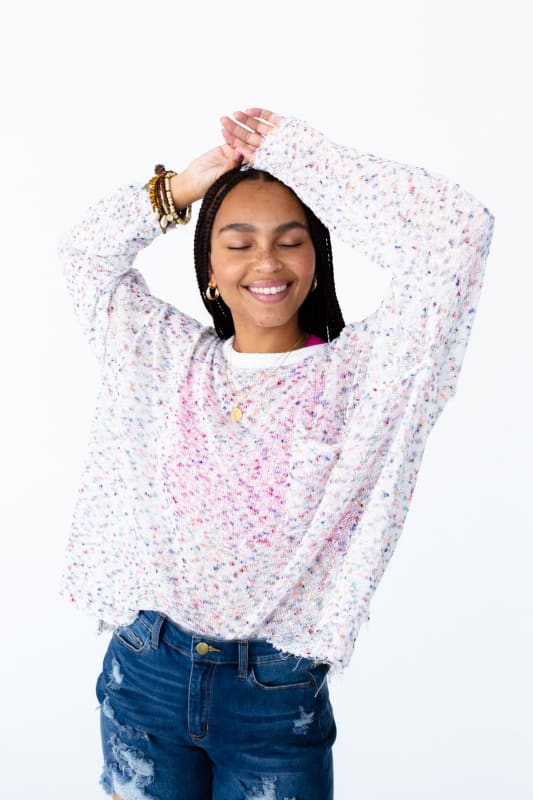Speckled Beauty Pullover Sweater - White  |  Sweaters  - Three Bird Nest