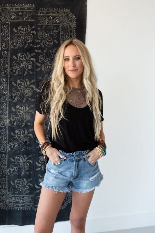 3BN Scoop Neck Bralette Tee - Black | CORE - Three Bird Nest