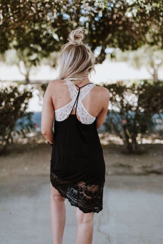 Prima Lace Hem Slip-Black - Three Bird Nest