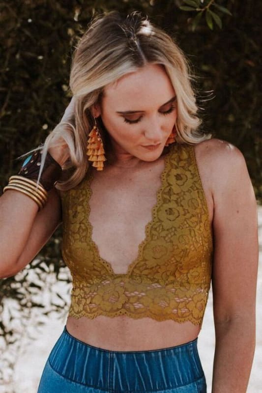 Peyton Lace Cross Back Bralette - Mustard - Three Bird Nest
