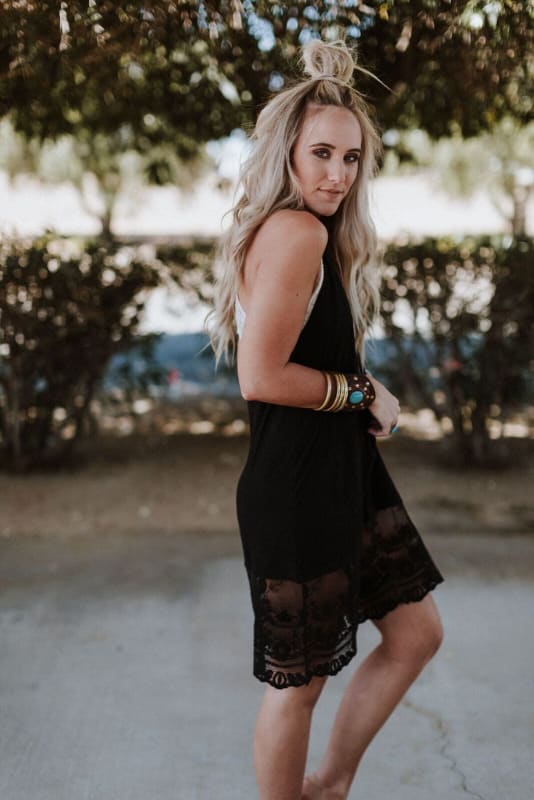Prima Lace Hem Slip-Black - Three Bird Nest