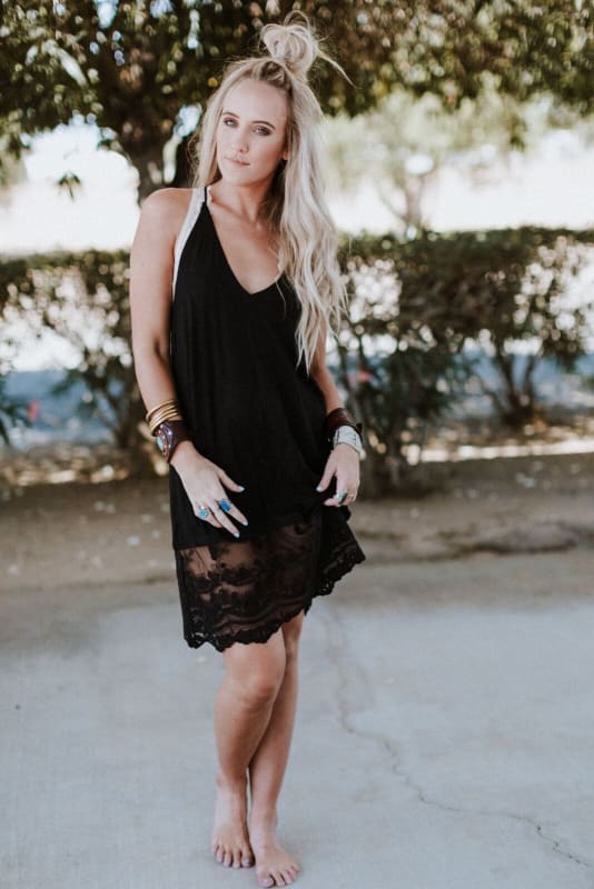 Prima Lace Hem Slip-Black - Three Bird Nest