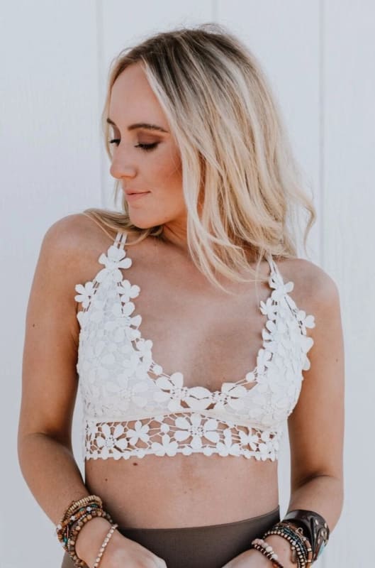 Dainty Daisy Crochet Bralette - White - Three Bird Nest