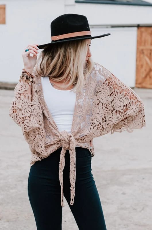Crochet Petal Kimono Wrap - Mocha - Three Bird Nest