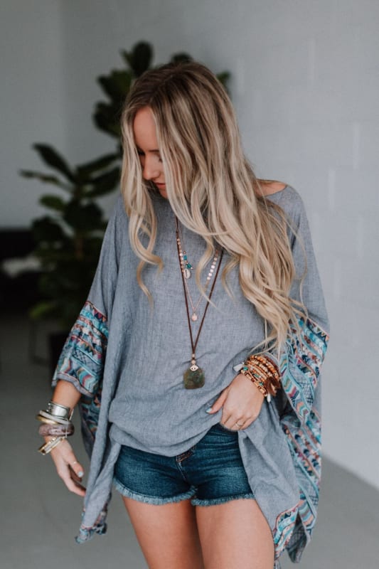 Fallon Embroidered Sleeve Kimono - Charcoal - Three Bird Nest